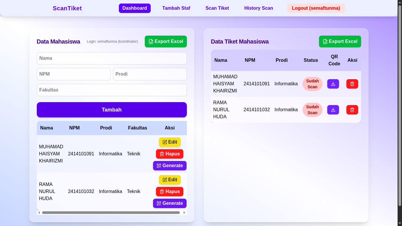 Sistem Validasi Tiket Mahasiswa (QR Based)